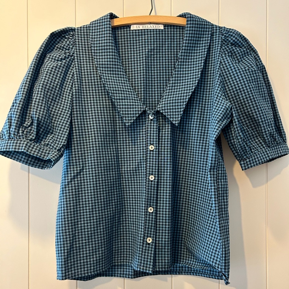 LA RELAXED Clara Top, size S in Blue gingham